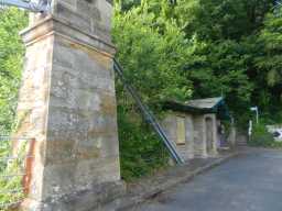 Second left pillar of Whorlton Suspension Bridge and Toll House July 2016